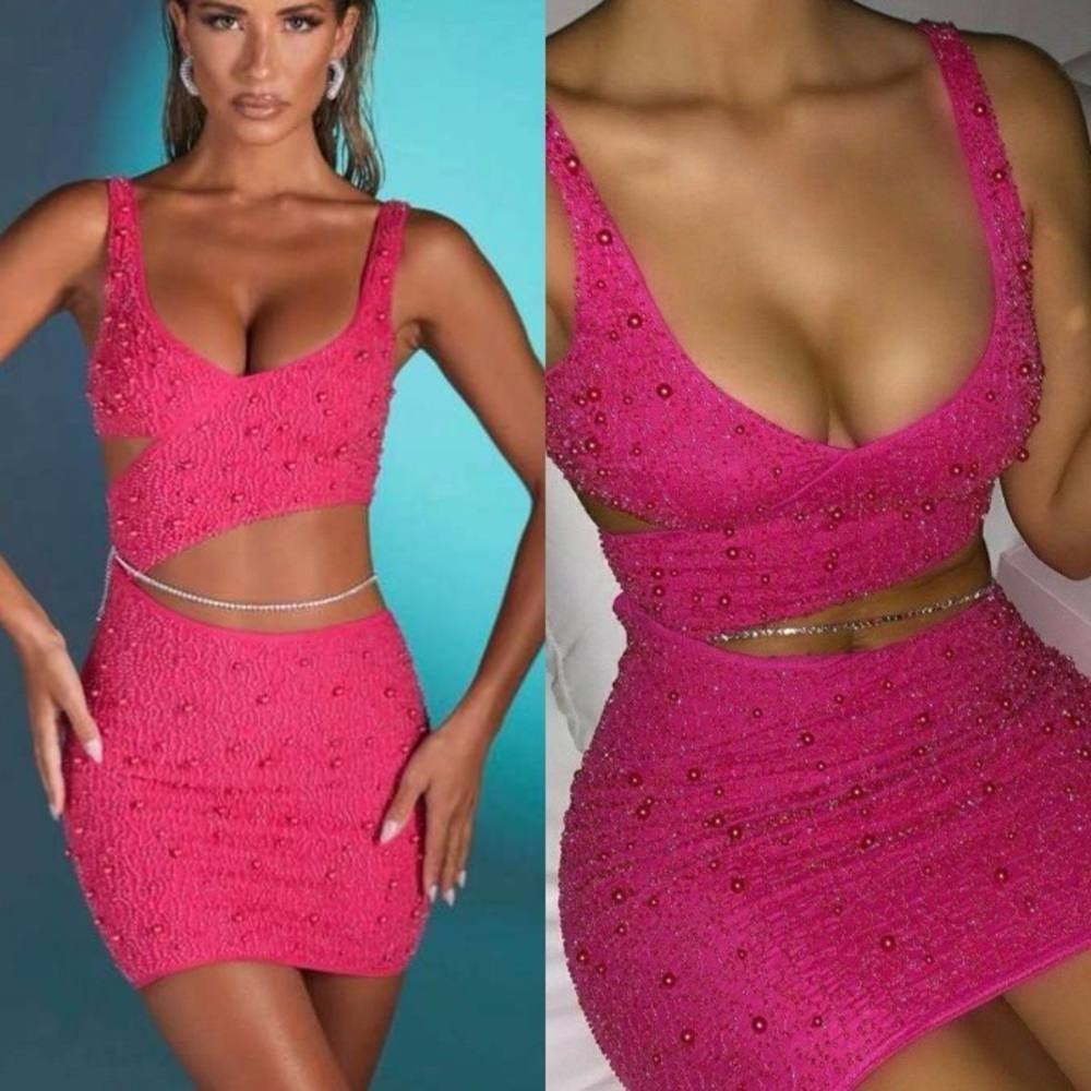 Oh Polly Pink Dress with Rhinestone Belt​​​